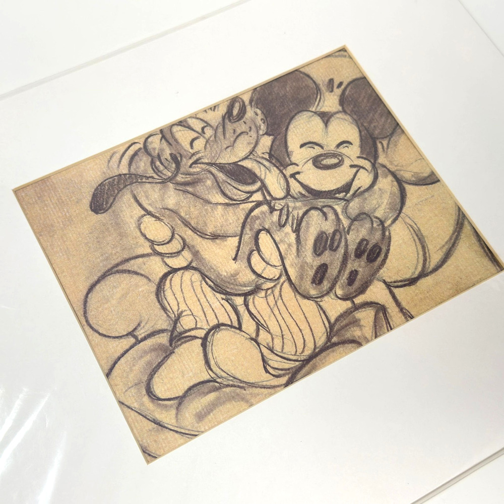 Disney Parks Mickey & Pluto Story Sketch Print 11x14 Matted Plutos Dream House